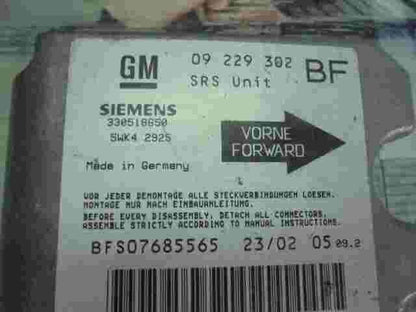 Airbagsensor Airbagsteuergerät Opel Astra G ( BF) 09229302 330518650 5WK42925