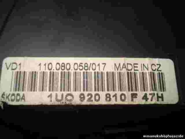 Kombiinstrument Tacho Skoda Octavia 1U 1U0920810F 1U0920810F47H VDO 110080058017