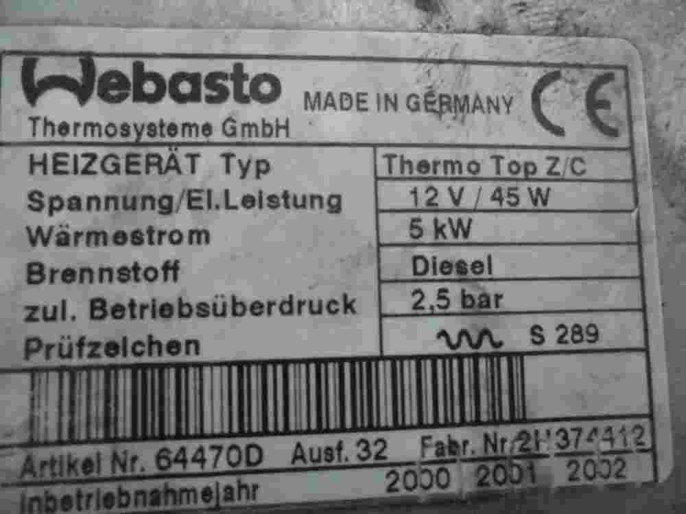 Standheizung Steuergerät  BMW 12V 40W 5 KW Diesel 2,5 bar 91452C 00805602
