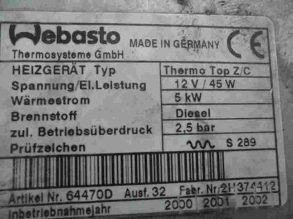 Standheizung Steuergerät  BMW 12V 40W 5 KW Diesel 2,5 bar 91452C 00805602