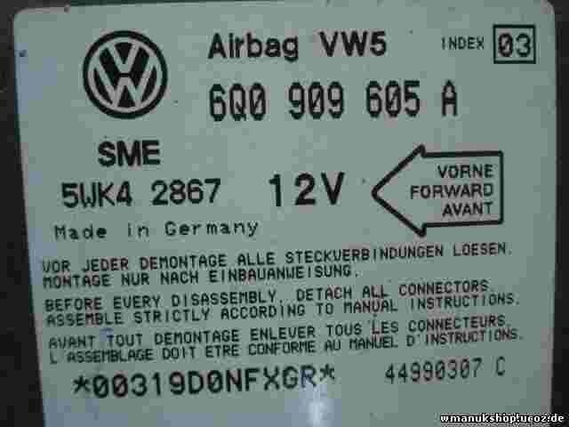 Airbagsensor Airbagsteuergerät Golf Bora 6Q0909605A 6QO909605A index 03 5WK42867