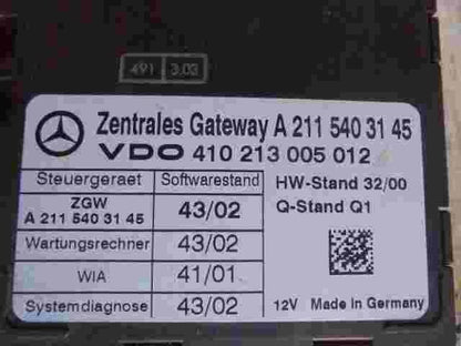 Steuergerät Zentrales Gateway Mercedes W211 A2115403145 Q1 VDO 410213005012