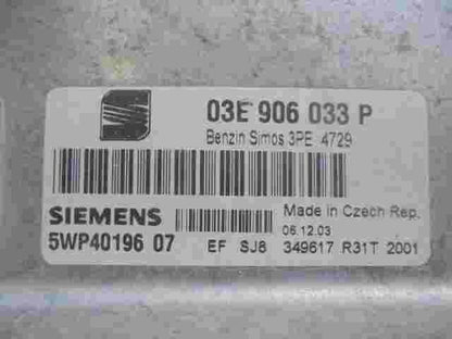 Motorsteuergerät Polo 9N Ibiza Simos 3PE 4729 03E906033P SIEMENS 5WP40196 07