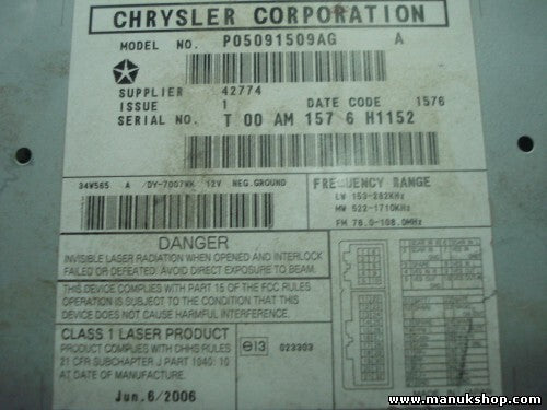 Radio CD Jeep Compass (2007–2010) 12V 34W565 DY-7007WK P05091509AG