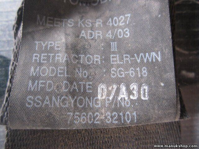 Sicherheitsgurt Gurt SsangYong Actyon Sport Korando QJ 7560232101 Q10007004509