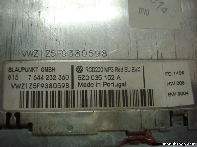 Radio CD Seat Alhambra 5Z0035152A 5Z0 035 152 A 3B0035343 RCD200