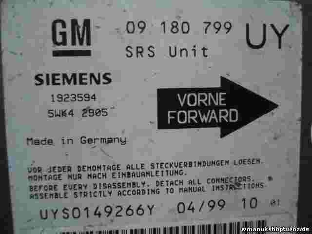 Airbagsensor Airbagsteuergerät Opel Astra G GM 09180799 UY 09180799UY 5WK42905
