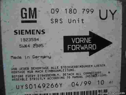 Airbagsensor Airbagsteuergerät Opel Astra G GM 09180799 UY 09180799UY 5WK42905