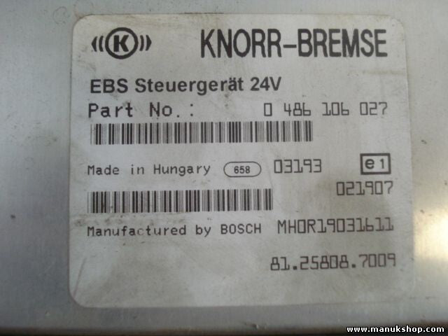 Bremsassistent Steuergerät EBS Man 81258087009 MH0R19031611 BOSCH 0486106027