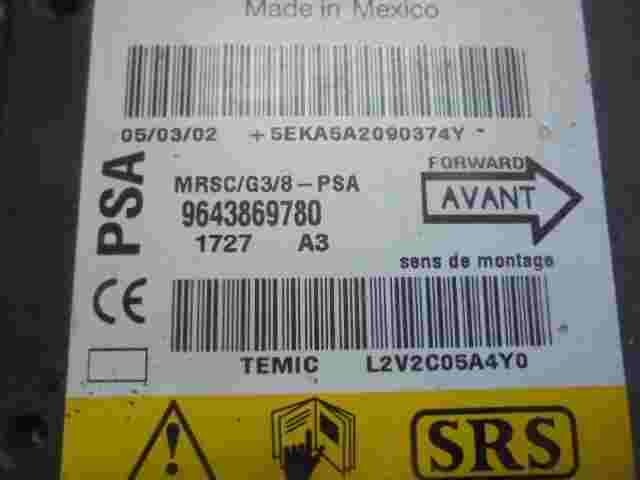 Airbagsensor Airbagsteuergerät Peugeot 607 9643869780 A3 Temic L2V2C05A4Y0