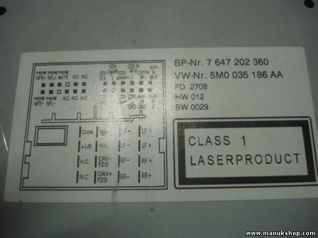 Radio CD VW 5M0035186AA 5M0 035 186 AA 7 647 202 360 5MO035186AA