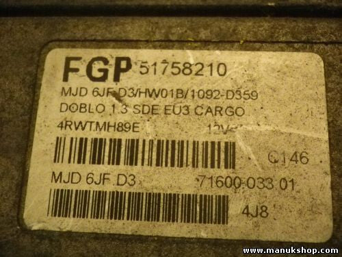 Motorsteuergerät Fiat Doblo 1.3 51758210 0051758210 7160003301 MJD6JFD3