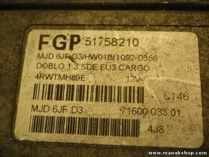 Motorsteuergerät Fiat Doblo 1.3 51758210 0051758210 7160003301 MJD6JFD3