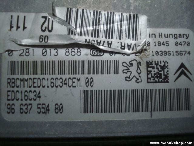 Motorsteuergerät Peugeot 207 9663755480 9653958980 EDC16C34 BOSCH 0281013868