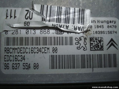 Motorsteuergerät Peugeot 207 9663755480 9653958980 EDC16C34 BOSCH 0281013868